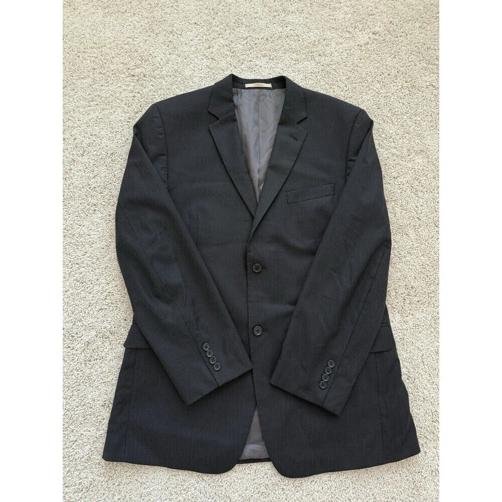 JOSEPH ABBOUD Mens 100% Wool 42‎ L Blazer Sport Coat Two Button Black Pinstriped